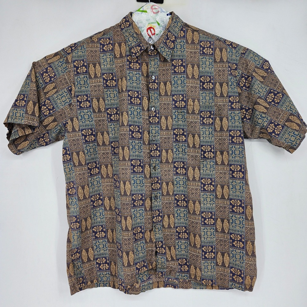 Tori Richard Shirt Mens Large Button Up Short Sleeve Geometric AOP Casual